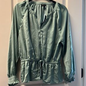 Ann Taylor Aqua Smocked Tie waist top